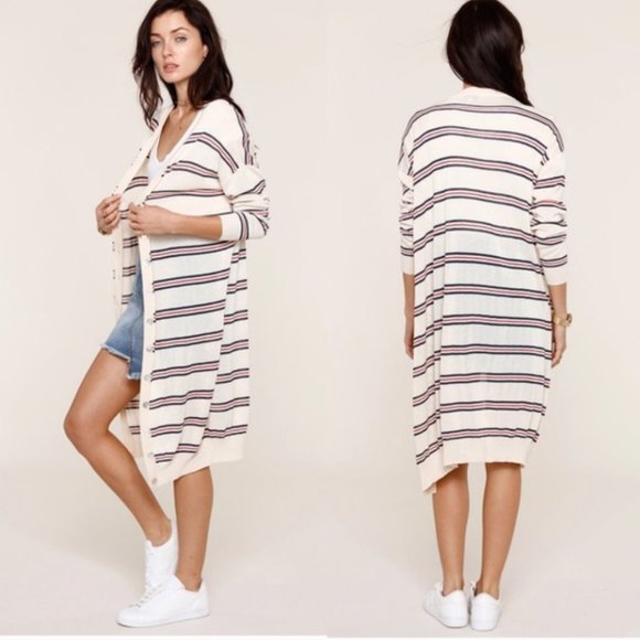 Anthro Heartloom Striped Long Duster Cardigan S - Picture 2 of 10